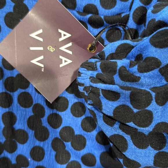 Ava & Viv Blue Polka Dot Long Sleeve Knot Front Blouse - Picture 8 of 10